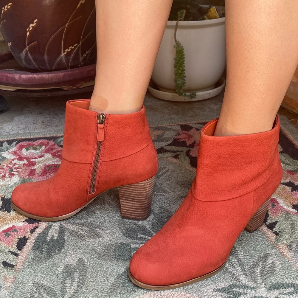 Nike Cole Haan Reddish Orange Leather Ankle Booties Suede